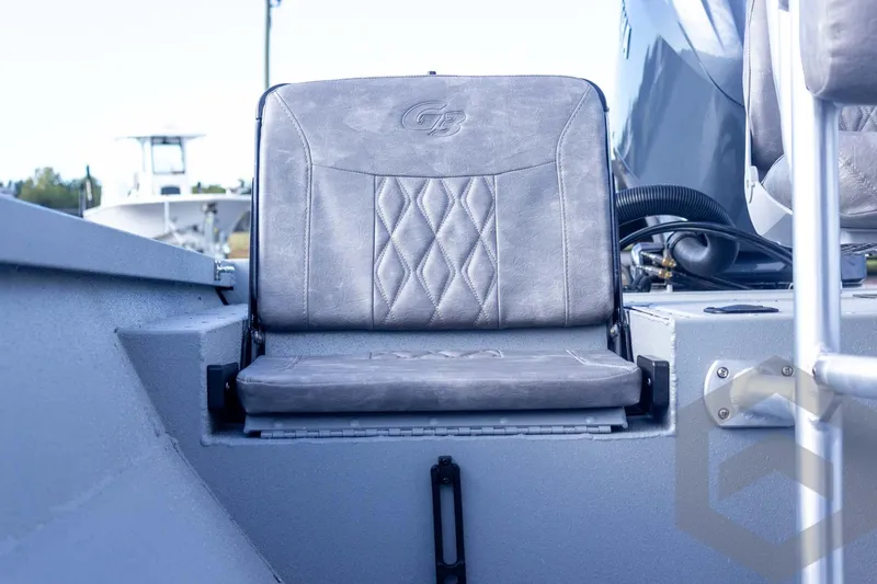 Slide: The Image of Gray seat on 2026 G3 Bay 19 GX boat, featuring diamond stitching and sleek design. - 34