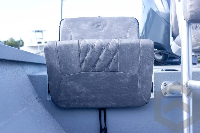 Slide: The Image of Gray cushioned seat on 2026 G3 Bay 19 GX boat, featuring quilted design. - 35