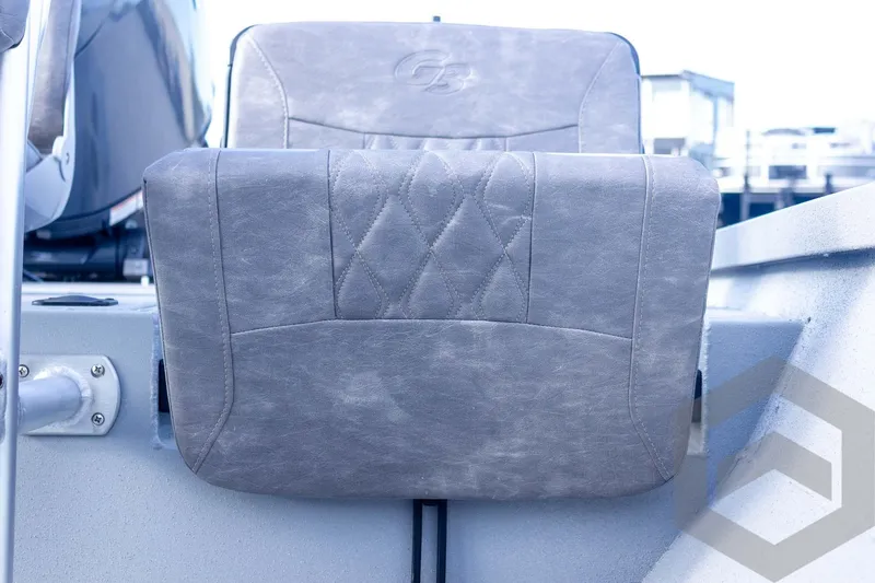 Slide: The Image of 2026 G3 Bay 19 GX boat seat with gray upholstery and diamond stitching. - 37