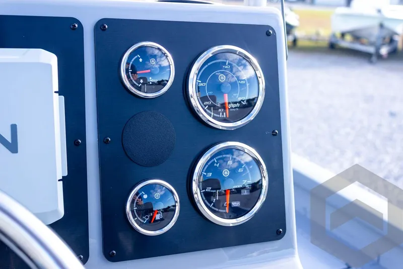 Slide: The Image of Dashboard of 2026 G3 Bay 19 GX boat with gauges and controls. - 44