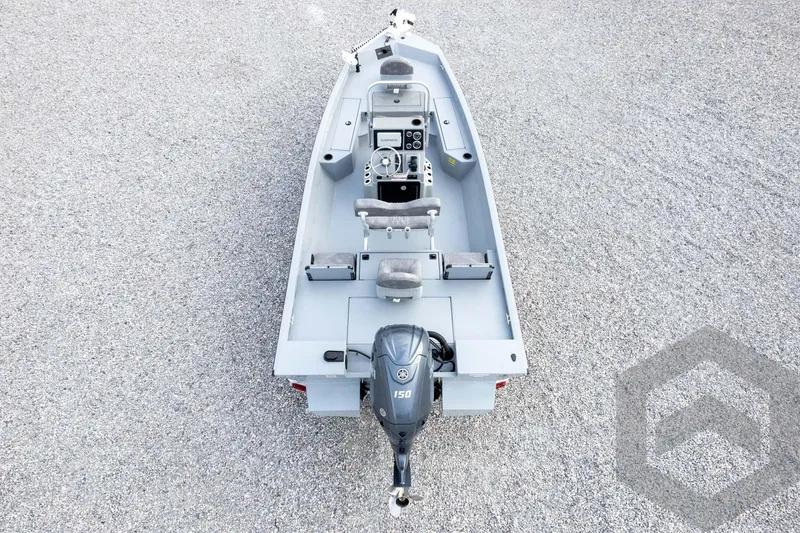 Slide: The Image of 2026 G3 Bay 19 GX boat with Yamaha 150 engine, aerial view. - 60
