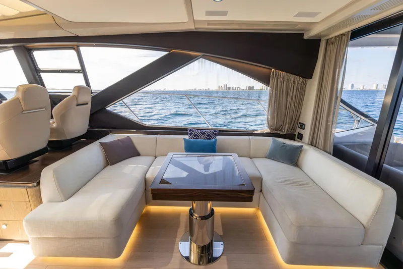 Slide: The Image of Luxurious interior of 2021 Azimut S6 Sportfly yacht with ocean view through large windows. - 102