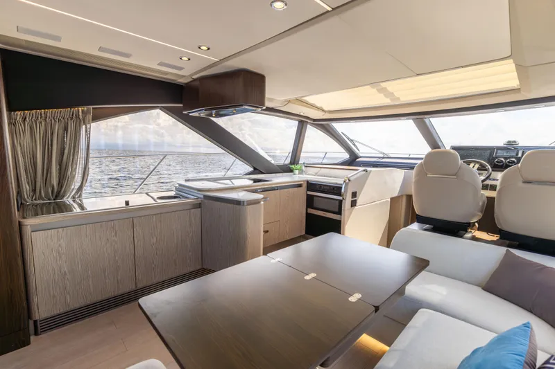 Slide: The Image of Luxurious interior of 2021 Azimut S6 Sportfly yacht with modern seating and ocean view. - 104
