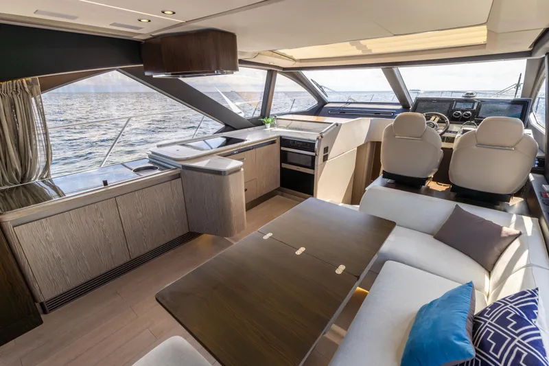 Slide: The Image of Luxurious interior of 2021 Azimut S6 Sportfly yacht with ocean view and modern furnishings. - 105