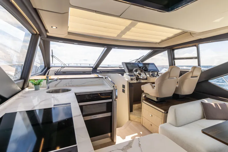 Slide: The Image of Luxurious interior of 2021 Azimut S6 Sportfly yacht with ocean view. - 112