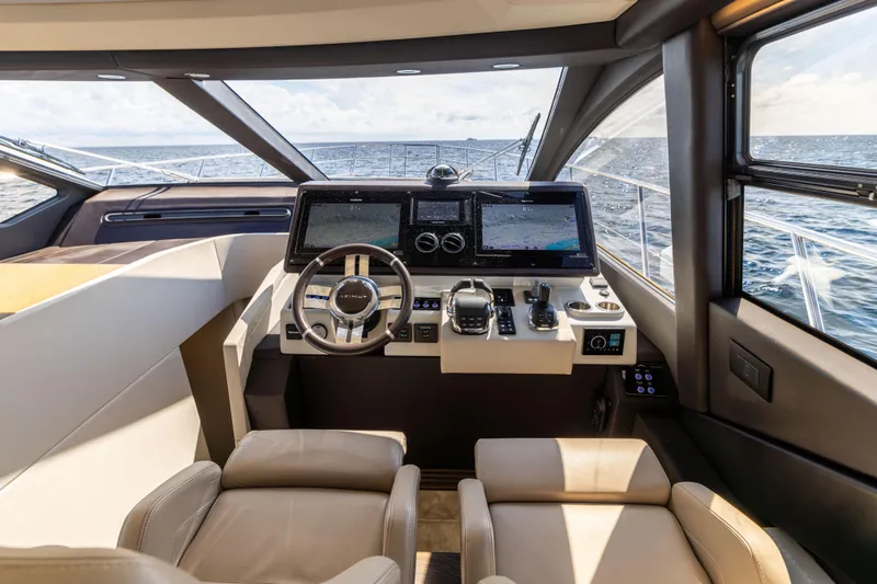 Slide: The Image of Cockpit of 2021 Azimut S6 Sportfly yacht with advanced navigation systems and controls. - 121