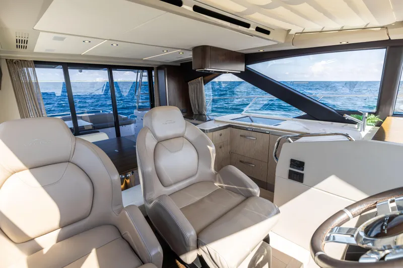 Slide: The Image of Luxurious interior of 2021 Azimut S6 Sportfly yacht with ocean view and modern furnishings. - 125