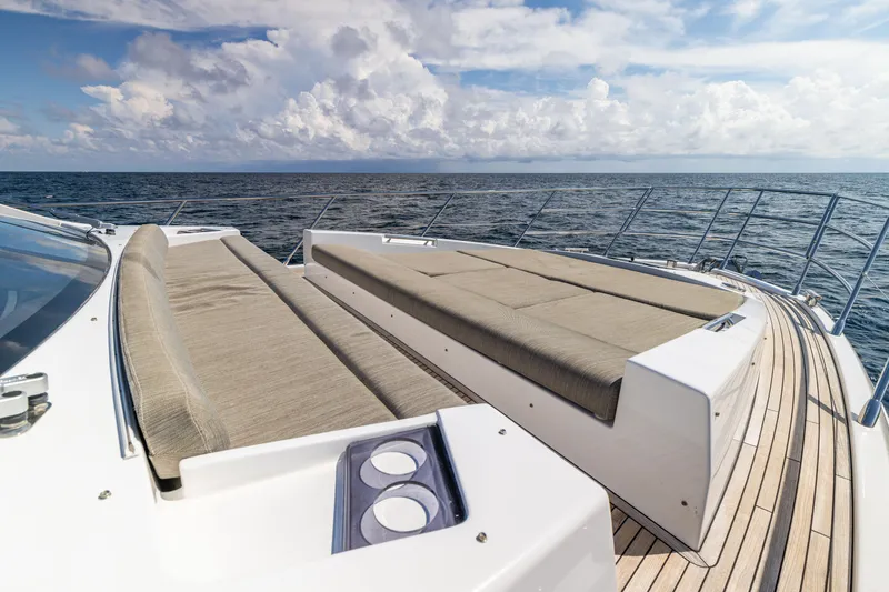 Slide: The Image of 2021 Azimut S6 Sportfly yacht deck with sun loungers, ocean view. - 134