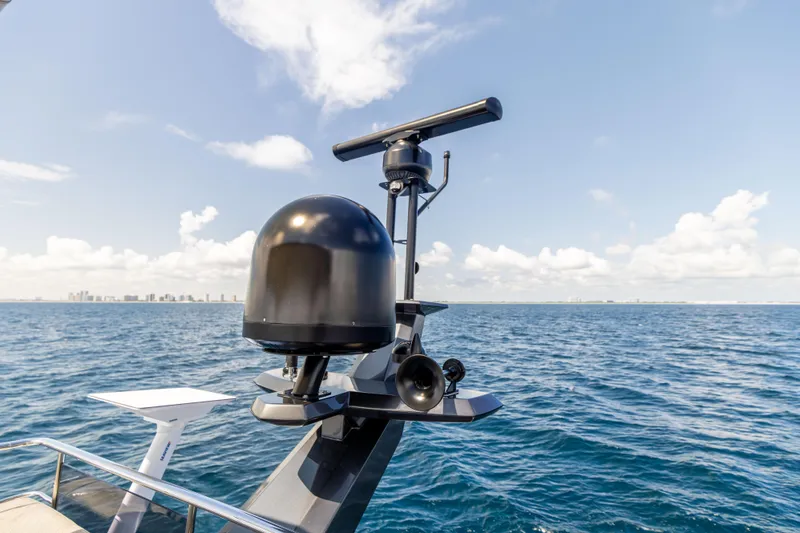 Slide: The Image of 2021 Azimut S6 Sportfly yacht deck with ocean view and sleek staircase. - 159