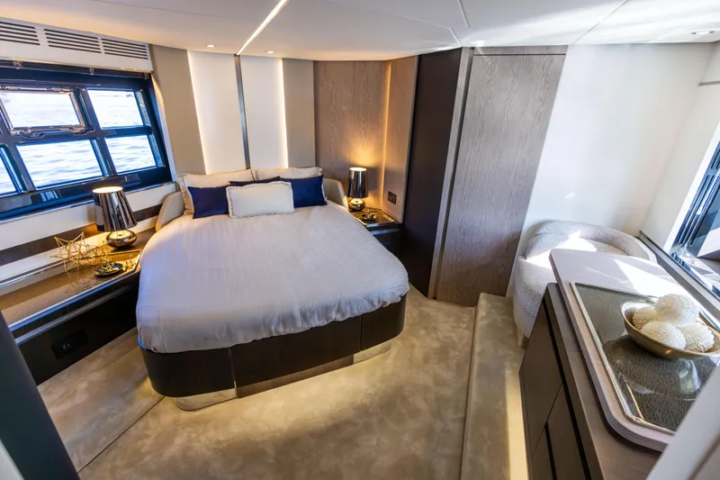 Slide: The Image of Luxurious bedroom interior of 2021 Azimut S6 Sportfly yacht with modern design elements. - 65