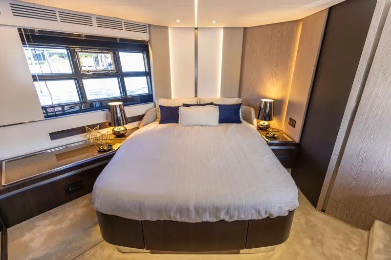 Slide: The Image of Luxurious bedroom interior of 2021 Azimut S6 Sportfly yacht with modern design elements. - 68