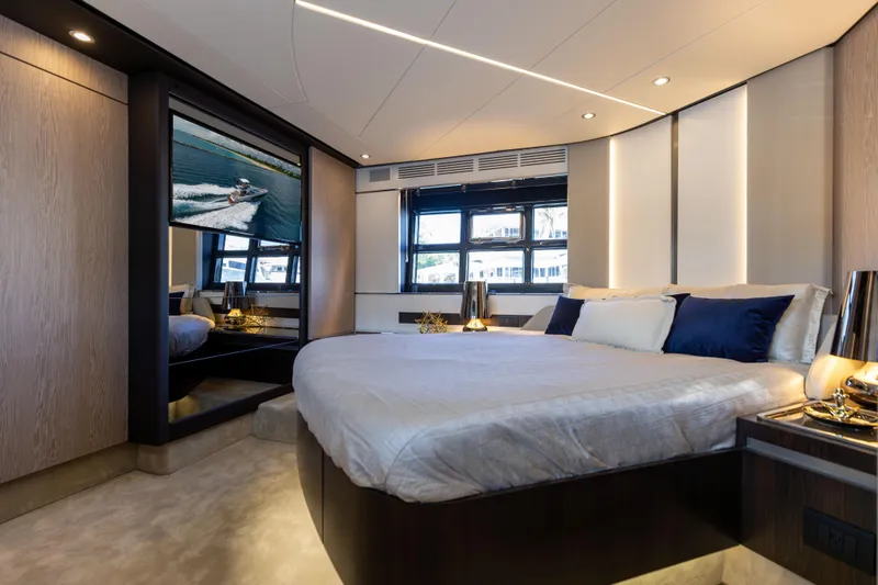 Slide: The Image of Luxurious bedroom interior of 2021 Azimut S6 Sportfly yacht with modern design. - 72