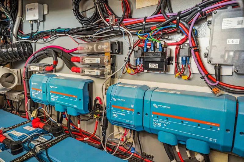 Slide: The Image of Electrical system with Balance 482 model, 2024, featuring wiring and blue devices. - 113