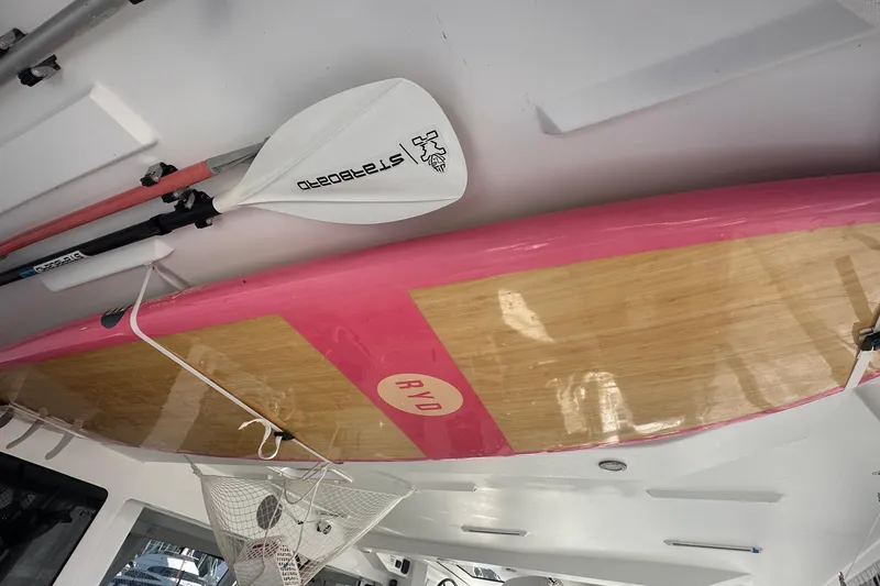 Slide: The Image of Pink and wood paddleboard with paddle, Balance 482 model, 2023. - 120