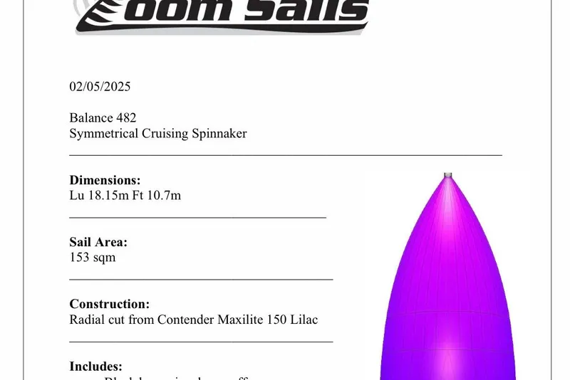 Slide: The Image of Balance 482 Symmetrical Cruising Spinnaker, 2023 model, lilac sail, 153 sqm area, radial cut. - 151