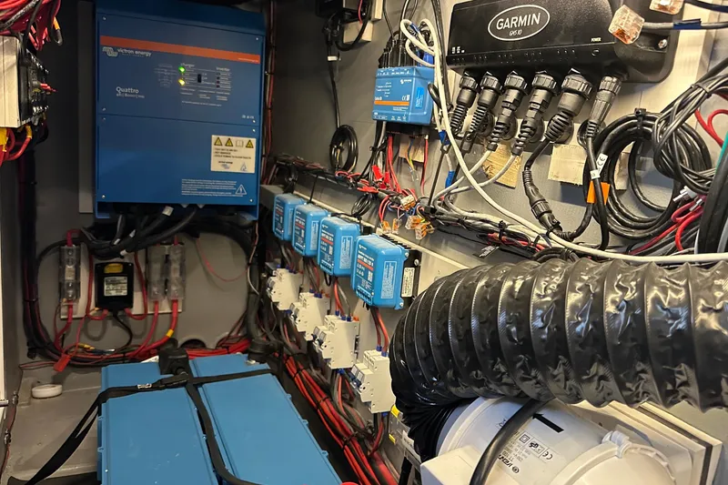 Slide: The Image of Modern yacht interior with sleek kitchen, large windows, and ocean view; Balance 482, 2024 model. - 69