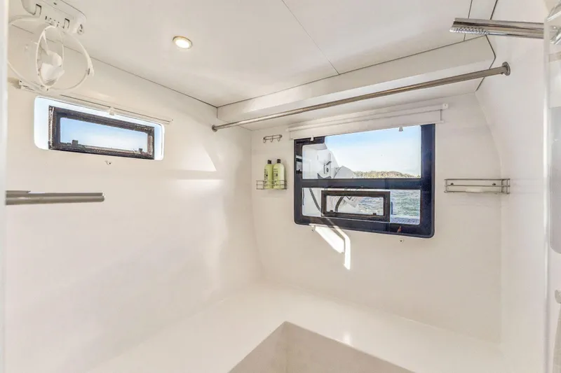 Slide: The Image of Modern bathroom interior on 2024 Balance 482 yacht with ocean view windows. - 86