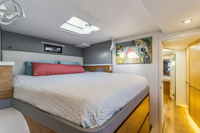 Slide: The Image of Luxurious bedroom interior in 2024 Balance 482 yacht with modern decor and skylight. - 97