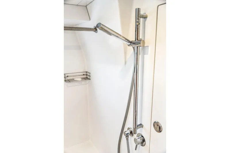 Slide: The Image of Modern shower setup in Balance 482, 2024 model, featuring sleek chrome fixtures. - 98