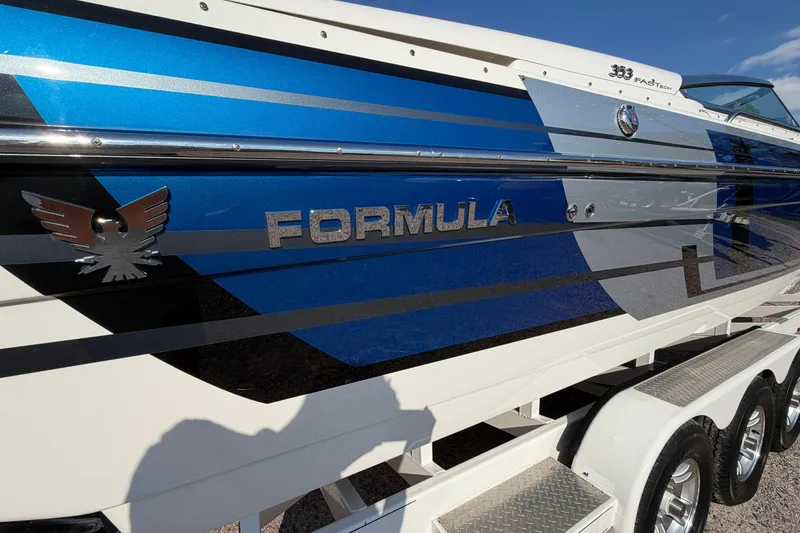 Slide: The Image of 2019 Formula 353 FASTech boat propeller and drive system close-up. - 17