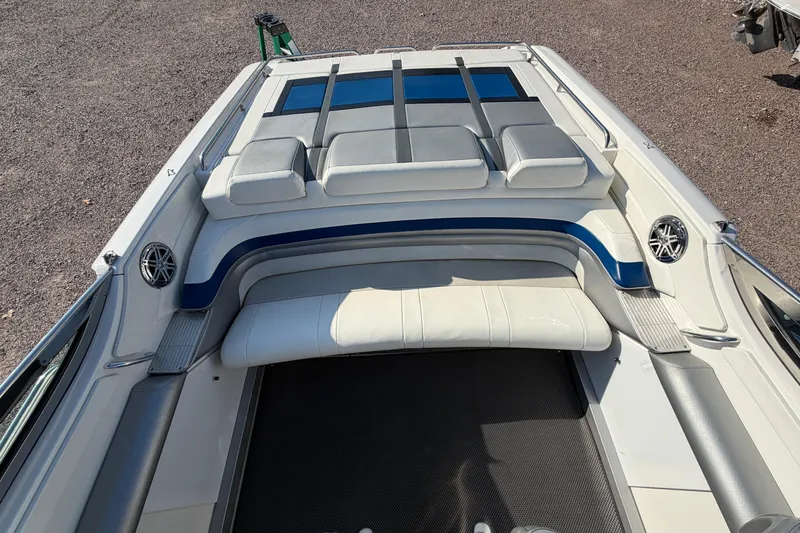 Slide: The Image of 2019 Formula 353 FASTech boat interior with cushioned seating and sleek design. - 57