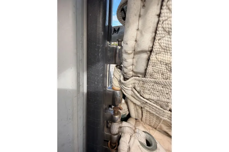 Slide: The Image of Close-up of sail rigging on a 1995 Beneteau Oceanis 351 yacht. - 27