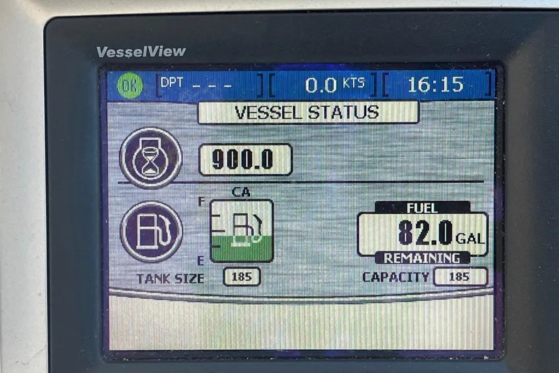 Slide: The Image of VesselView display showing fuel status on 2010 Back Cove 33 Express Hardtop, 82 gallons remaining. - 29