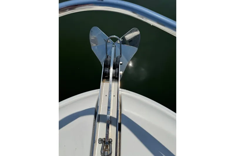 Slide: The Image of Close-up of a 2004 Sea Ray 560 Sedan Bridge anchor in sunlight. - 80