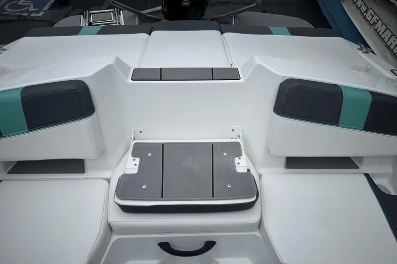 Slide: The Image of 2026 Tahoe T18 boat interior with cushioned seating and sleek design. - 6