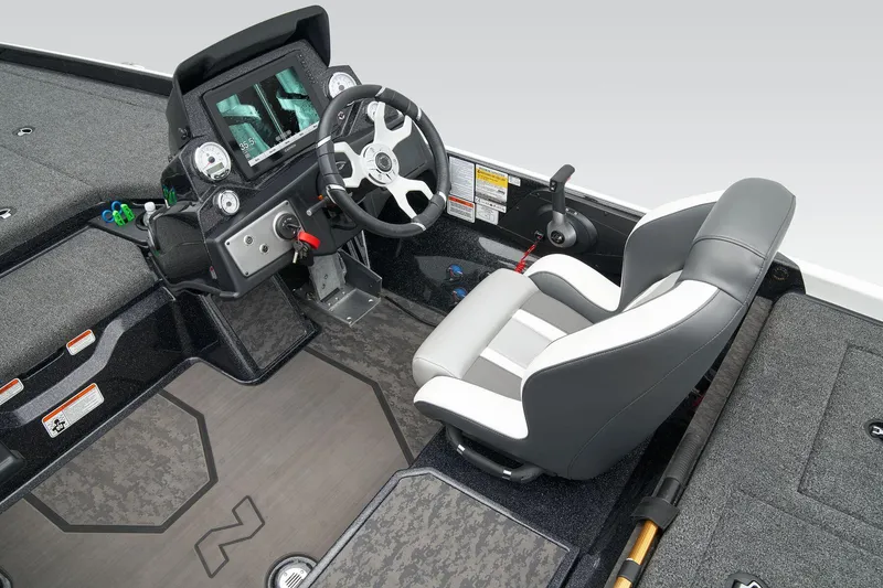 Slide: The Image of 2026 Nitro Z21 XL Pro boat deck with carpeted surface and storage compartments. - 29