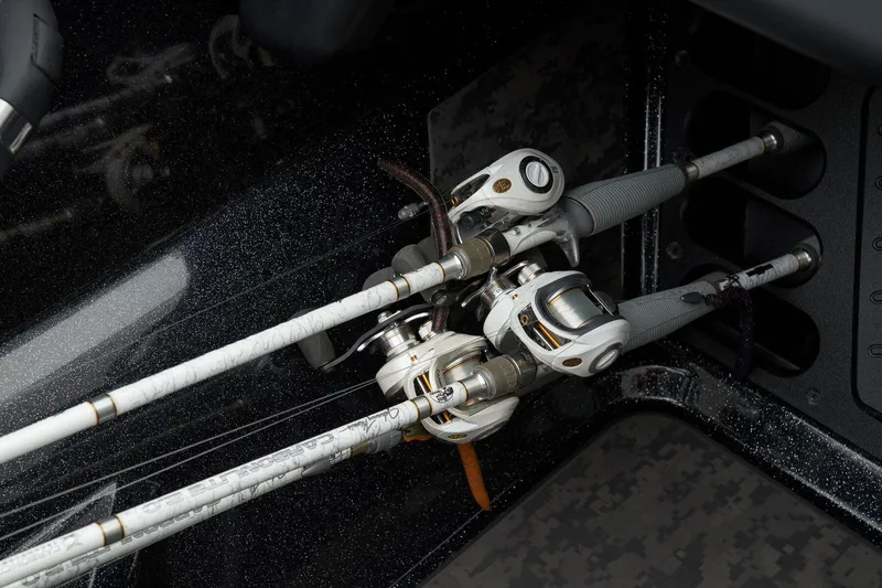 Slide: The Image of 2026 Nitro Z21 XL Pro boat cockpit with steering wheel and blue-accented seat. - 41