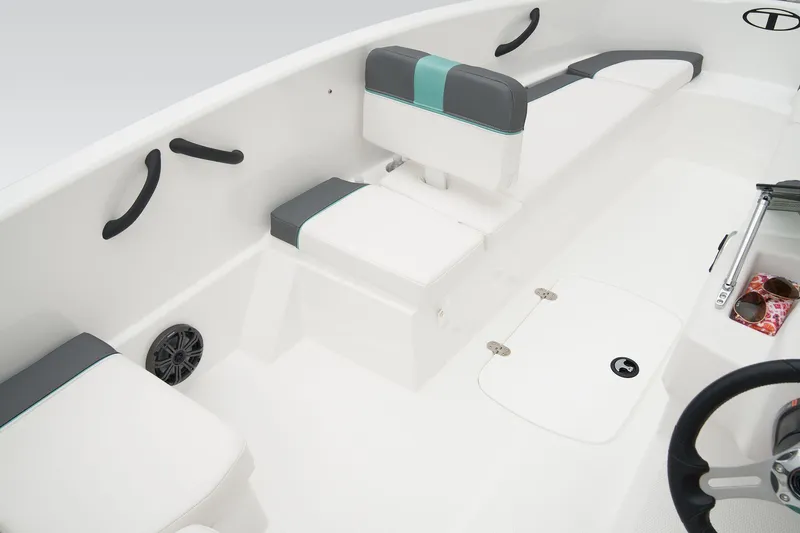 Slide: The Image of 2026 Tahoe T16 boat interior with storage compartments and seating. - 17