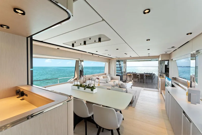 Slide: The Image of Luxurious interior of 2023 Ferretti Yachts 780 with ocean view and modern amenities. - 44