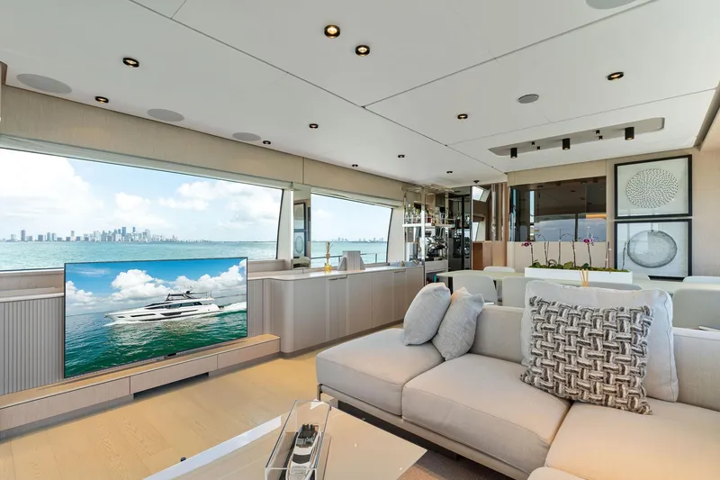 Slide: The Image of Luxurious interior of 2023 Ferretti Yachts 780 with modern decor and large windows. - 39