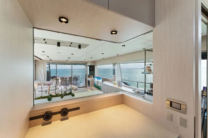 Slide: The Image of Modern interior of 2023 Ferretti Yachts 780 with ocean view and sleek design. - 49