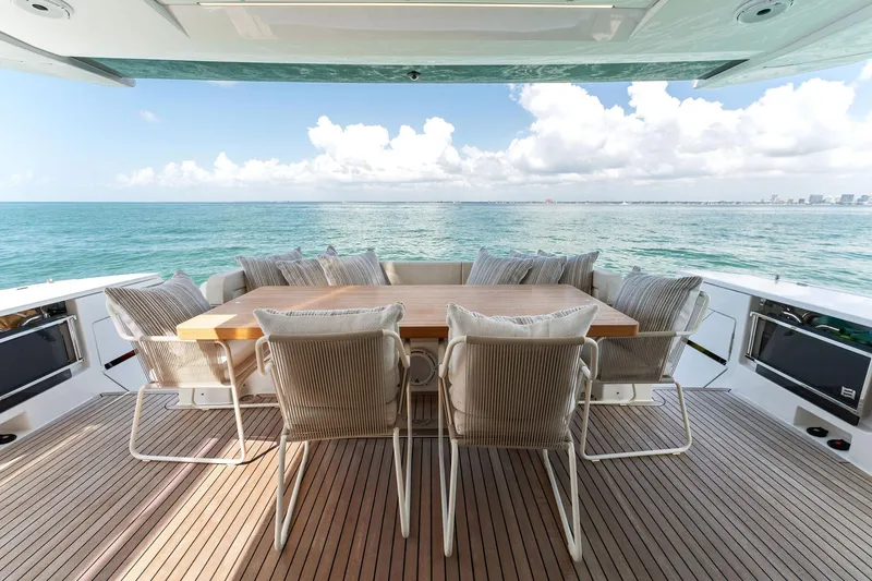 Slide: The Image of Luxurious 2023 Ferretti Yachts 780 with elegant deck and modern interior design. - 7