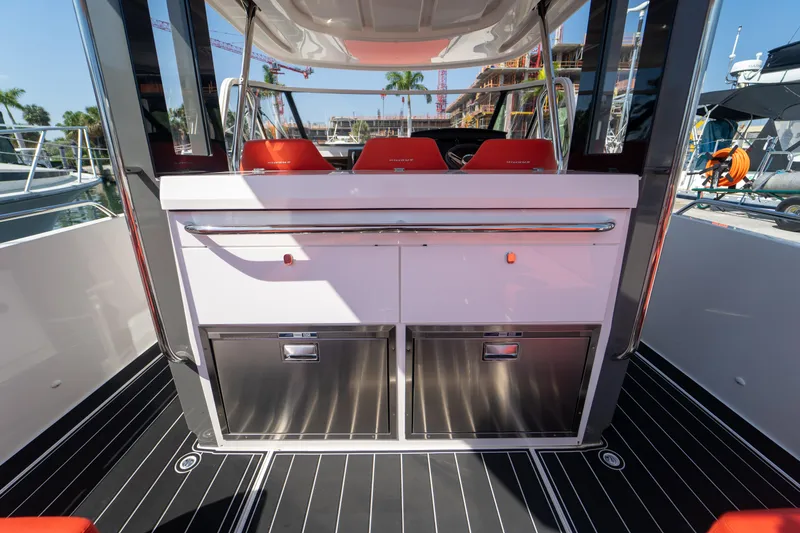 Slide: The Image of Interior view of Nimbus T11 boat, 2022 model, featuring modern amenities. - 21
