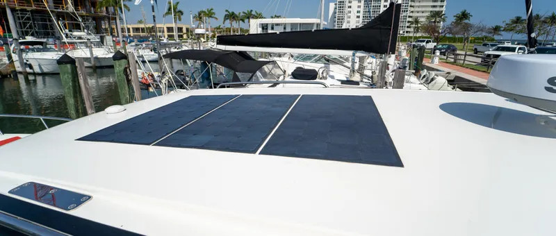 Slide: The Image of Solar panels on the roof of a Nimbus T11 boat, 2022 model. - 37