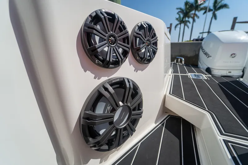 Slide: The Image of Speakers on a 2022 Nimbus T11 boat. - 19