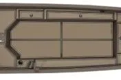 Slide: The Image of 2026 Xpress Bayou 180 boat interior layout, featuring storage compartments and seating areas. - 1