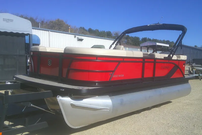 Slide: The Image of 2025 Godfrey Sweetwater 2086 Cruise Special Edition pontoon boat in vibrant red. - 15