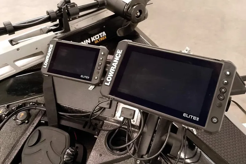 Slide: The Image of 2023 Ranger RT198P boat with Lowrance Elite fish finders and Minn Kota Ultrex trolling motor. - 24