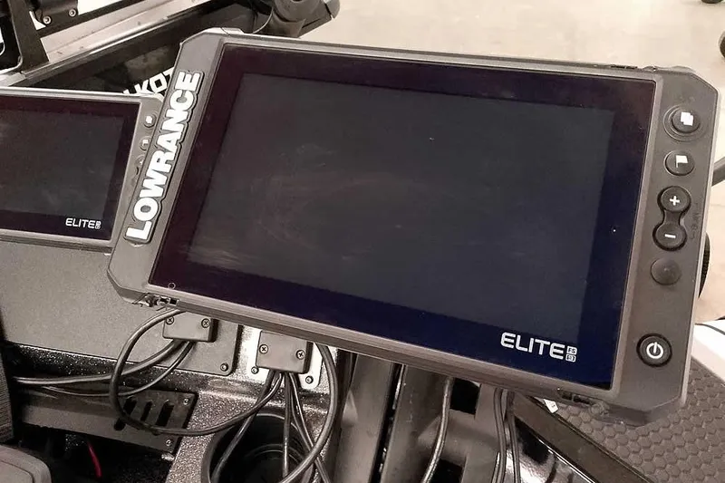 Slide: The Image of Lowrance Elite FS fishfinder on 2023 Ranger RT198P boat dashboard. - 25