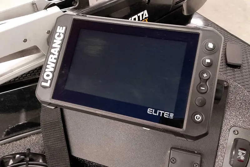 Slide: The Image of Lowrance Elite fish finder on 2023 Ranger RT198P boat dashboard. - 26