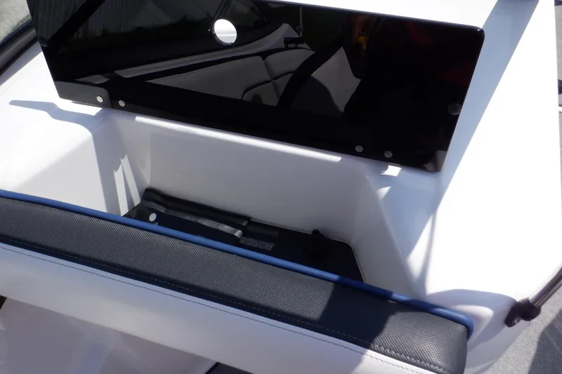 Slide: The Image of 2019 Yamaha SX210 boat interior storage compartment with black cover. - 26