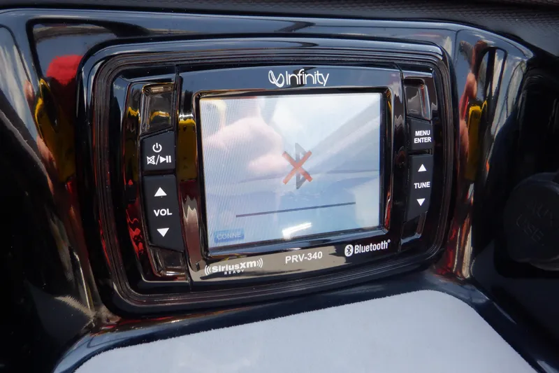 Slide: The Image of Infinity PRV-340 Bluetooth stereo system on 2019 Yamaha SX210 boat dashboard. - 33