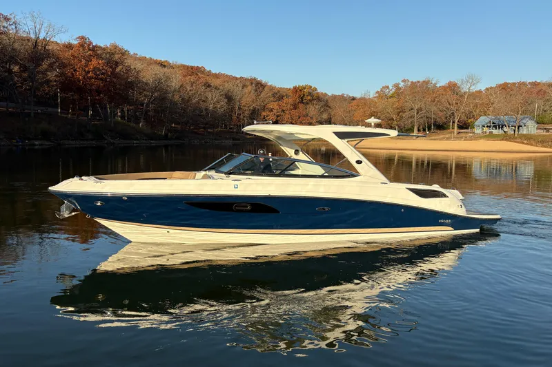 Slide: The Image of Close-up of 2016 Sea Ray 350 SLX boat propeller and engine on a trailer. - 9