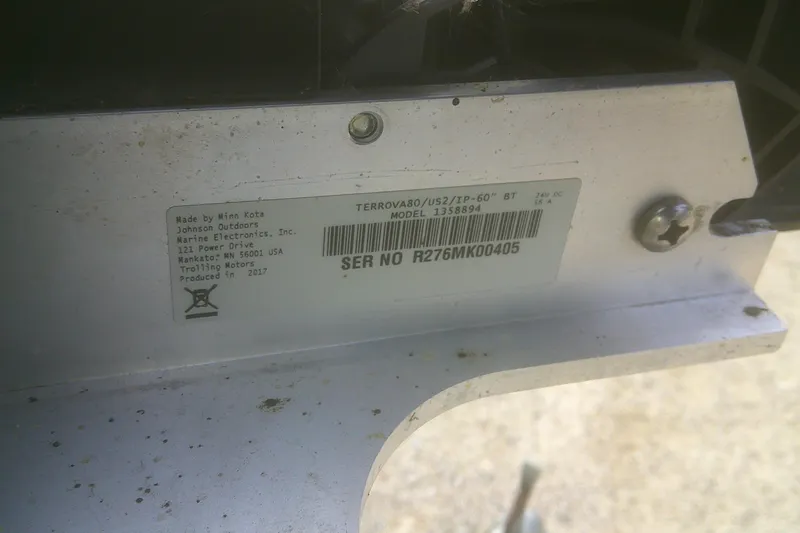 Slide: The Image of Label on a Minn Kota trolling motor, model 1358894, produced in 2017. - 8