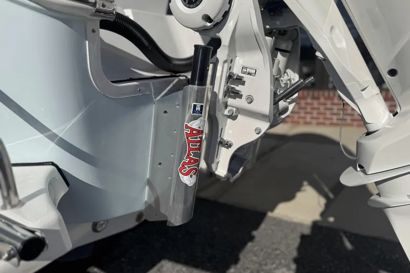 Slide: The Image of 2026 Sportsman Masters 267 Bay Boat with Atlas hydraulic jack plate detail. - 8