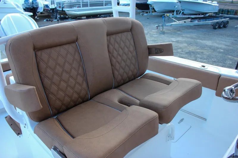 Slide: The Image of 2026 Sea Hunt Gamefish 28 Forward Seating with luxurious brown leather seats. - 30